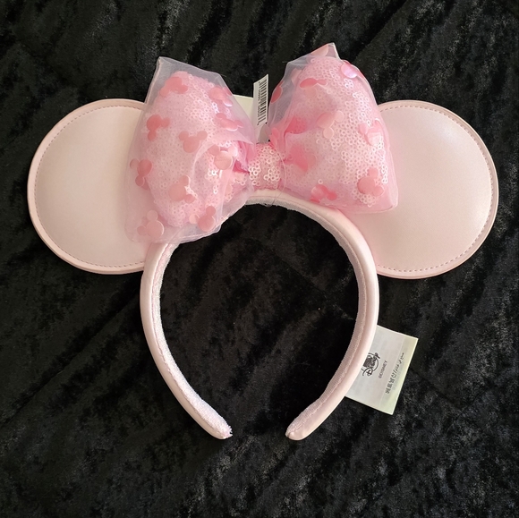 Disney Parks 2025 Minnie Mouse Ears Headband Vegan Leather Pleather Pink Sequin - Picture 5 of 8
